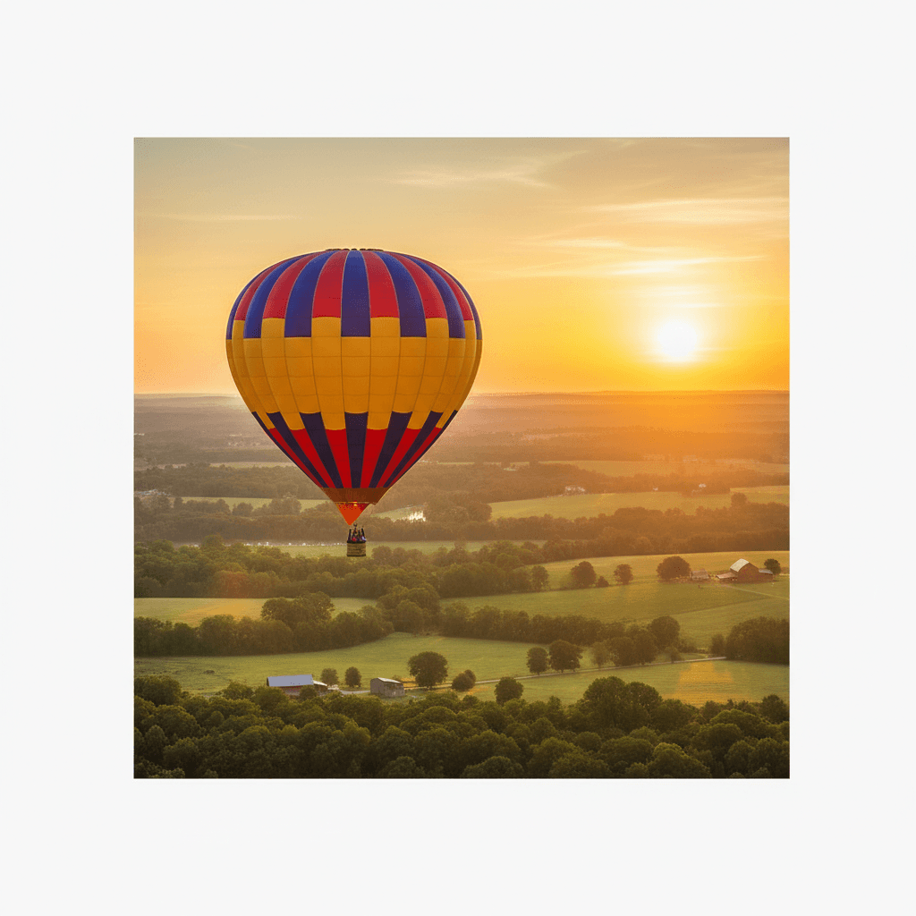 Hot air balloon ascending over scenic Ohio landscape